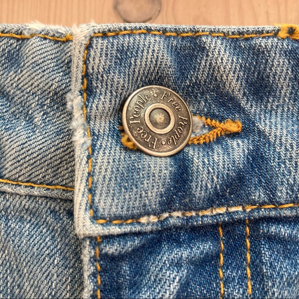 Free People Wild Rose Distressed Floral Embroidered Studded Denim Mini Skirt - Picture 6 of 12